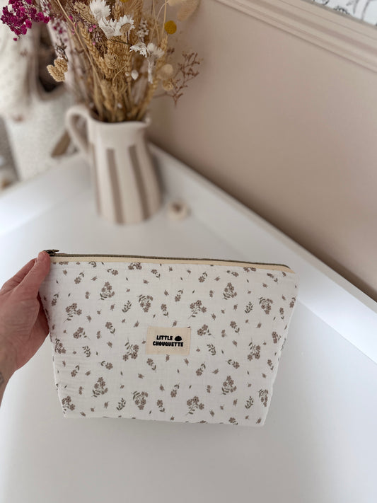 Trousse de toilette - fleurs beige