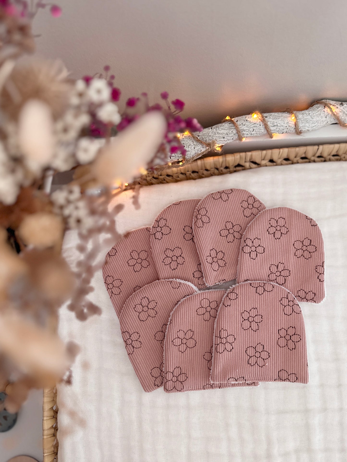 Lingettes lavables (lot de 7) - velours côtelé vieux roses fleurs