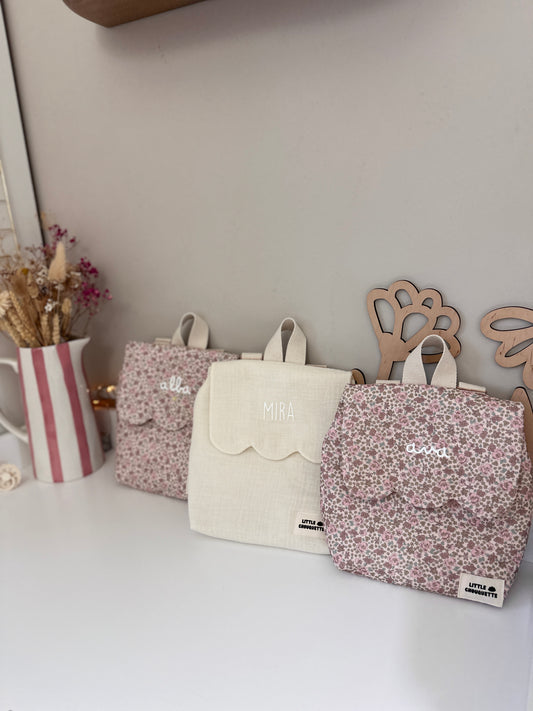 Sac à dos bébé personnalisable - Velours Fleurs roses