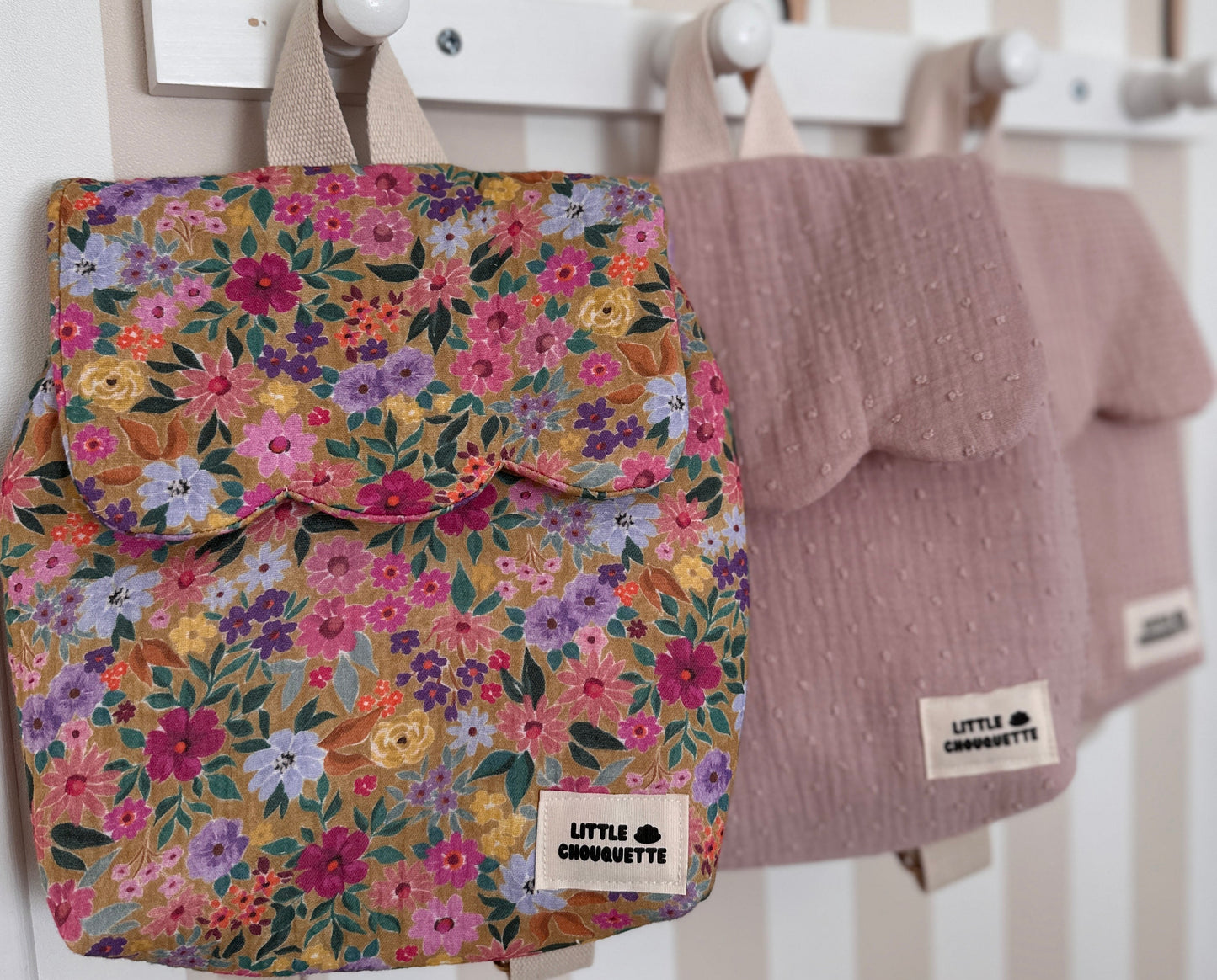 Sac à dos bébé personnalisable - Plumetis vieux rose