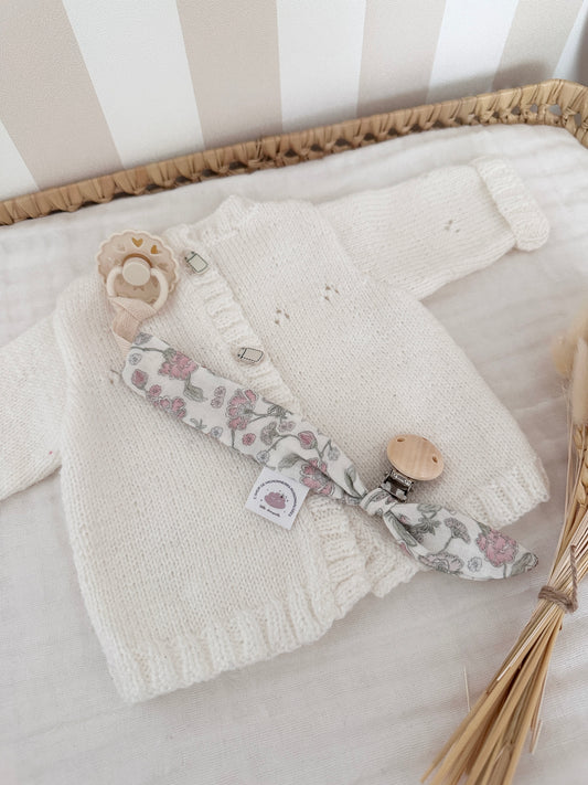 Attache tétine personnalisé - Fleurs roses