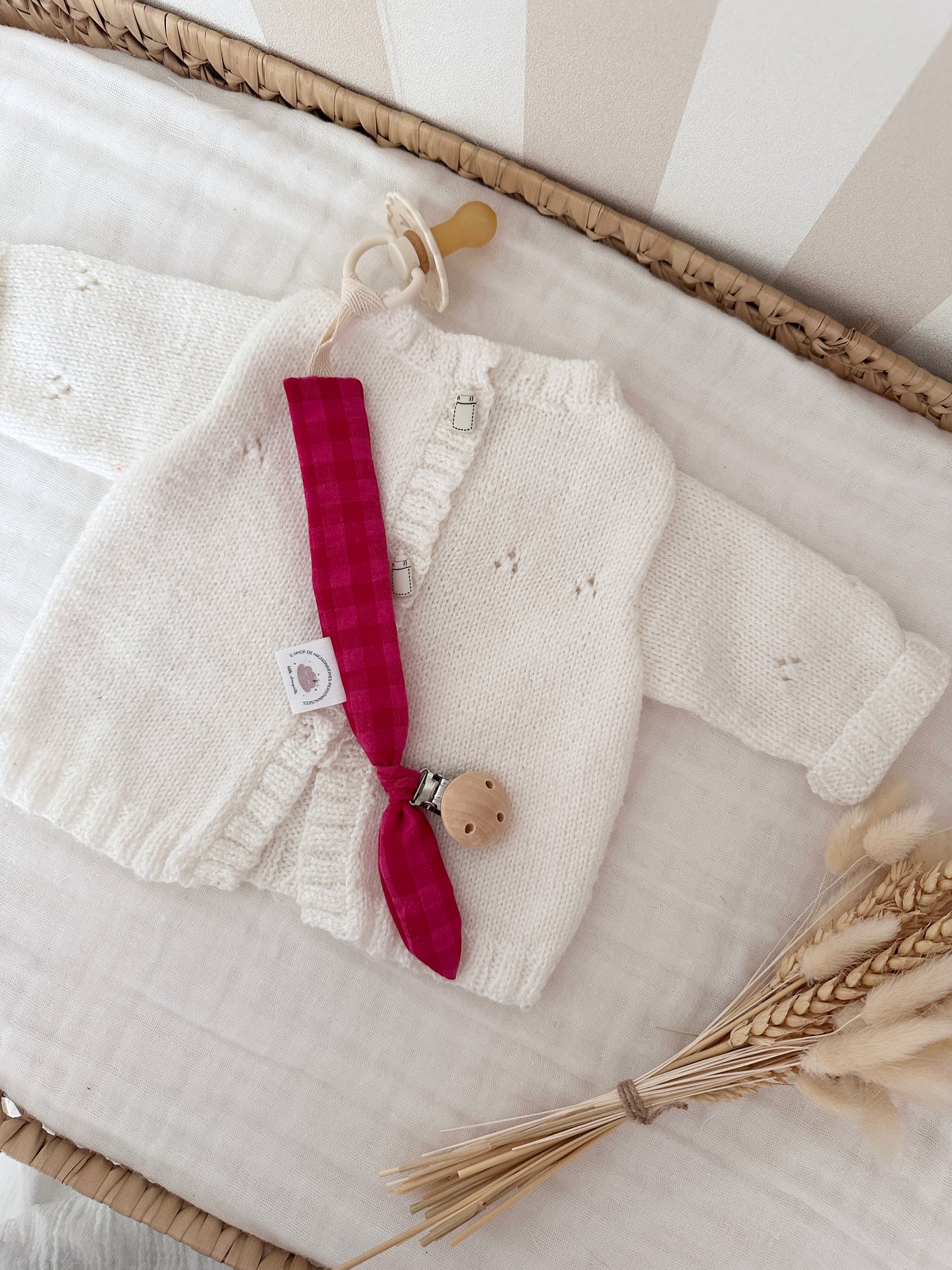 Attache tétine personnalisé - Vichy Rose/rouge
