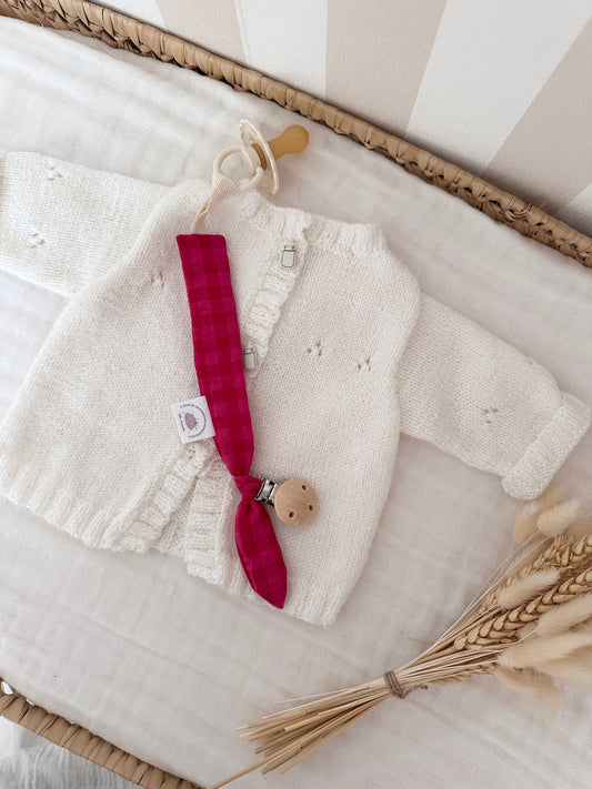 Attache tétine personnalisé - Vichy Rose/rouge