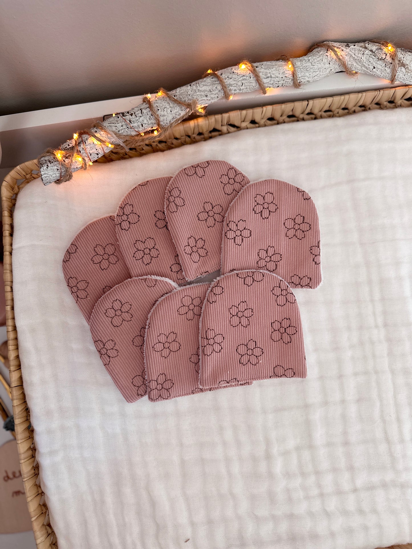 Lingettes lavables (lot de 7) - velours côtelé vieux roses fleurs