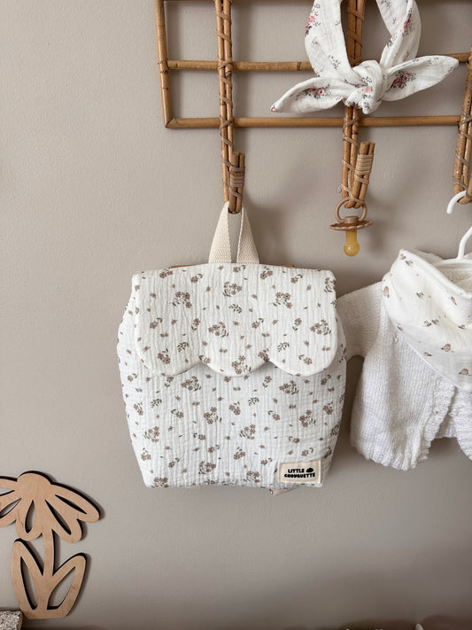Sac à dos bébé personnalisable - Fleurs taupe