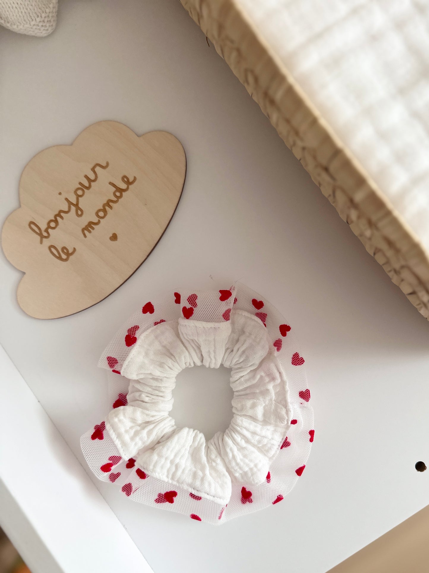 Chouchou Blanc tulle coeurs