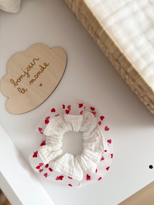 Chouchou Blanc tulle coeurs