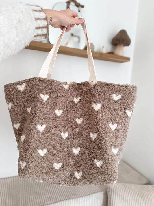 Sac cabas XL - Moumoute coeurs sable