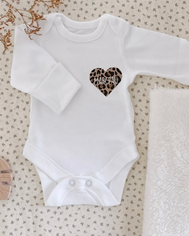Body bébé manches longues - Coeur léopard